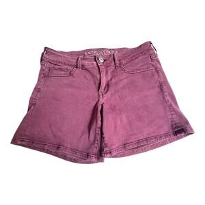 VTG American Eagle Women's SZ 8 MIDI SHORTS Denim Twill Burgundy Super Stretch